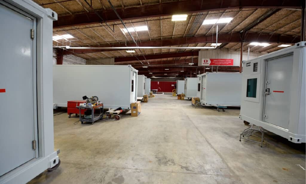 Modular buildings under construction at the RedGuard fabrication facility