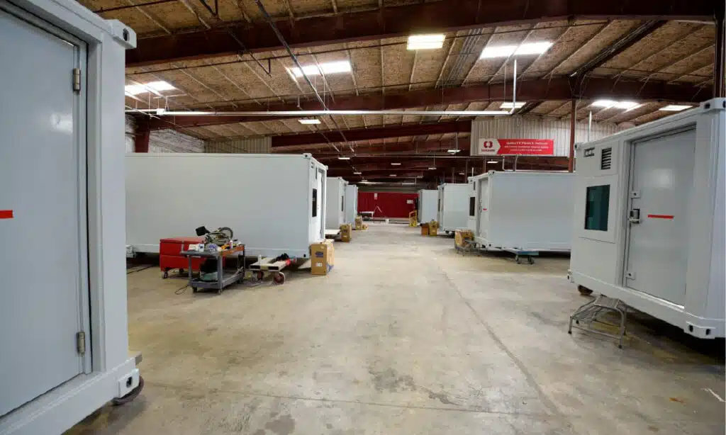Modular buildings under construction at the RedGuard fabrication facility